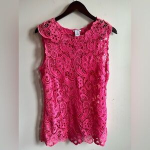 Oscar de la Renta Vibrant Pink Lace Blouse